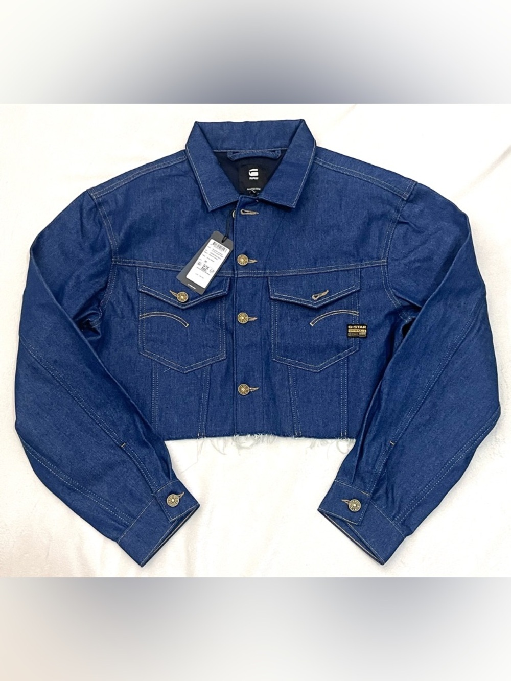 G-Star Raw Relaxed Cropped Cutoff Indigo Dark Blue Raw Denim Women’s Jacket - Picture 11 of 16